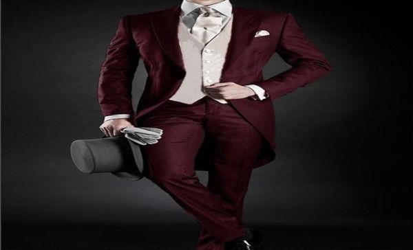 

italian mens burgundy tailcoat wedding suits for men groomsmen suits 3 pieces set jacketpantsvest groom homme wedding suits2246734, Black;gray