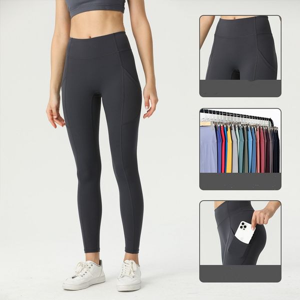 

2023 solid color women yoga pants high waist sports gym wear leggings elastic fitness lady outdoor sports trousers