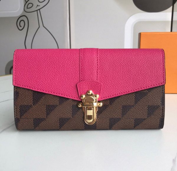 

womens designer wallets luxurys clapton purses high-quality brown plaid long card holder woman fashion envelope small clutch original dust b, Red;black