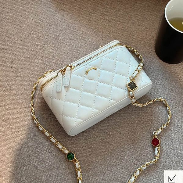 

narrow small women cute cosmetic bag leather quilted retro luxury handbag gemstone chain crossbody designer bag classic evening clutch with