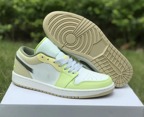 

shoes men women basketball air running jumpman 1 1s low white volt gold trainers olive green yellow sports sneakers, White;red