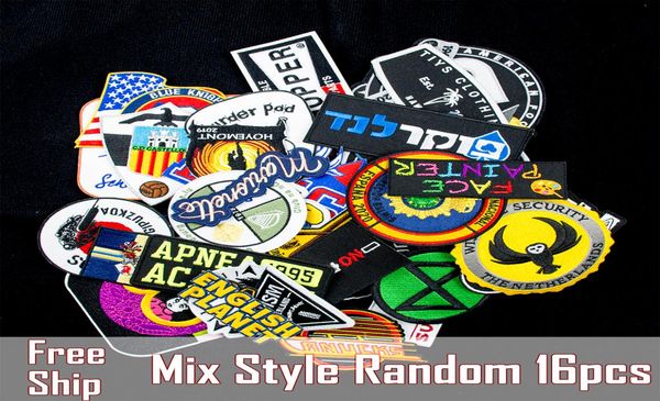 

cool mix style random 16pcs all kinds of iron on patches embroidery patches for clothing jacket bag appliques 4938294, Black