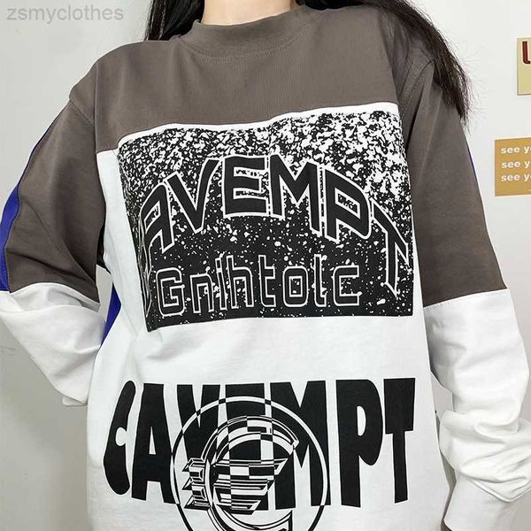

men's t-shirts good quality patchwork c.e cavempt vintage batik woman long sleeves t-shirt men cav empt women loose shirts mens clothin, White;black