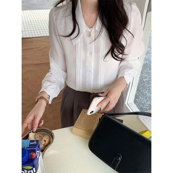 

niche spring and autumn shirt white short french korean chiffon for women