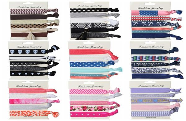 

6pcslot colorful elastic rope hairband 18 designs dots striped floral america flag christmas tree handband women fashion hair tie6260268, Slivery;white