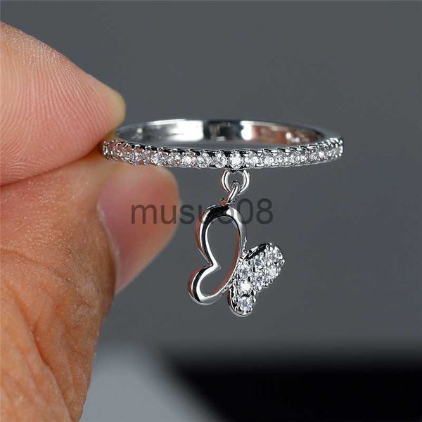 

band rings luxury female crystal butterfly pendant ring cute gold silver color engagement ring charm white zircon wedding rings for women j2
