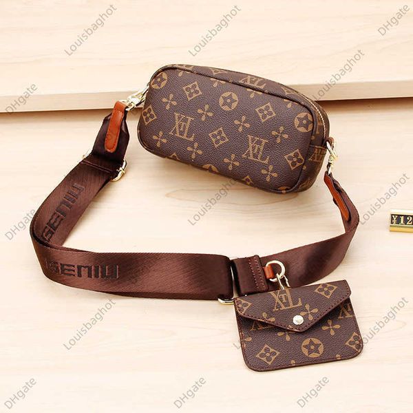 

two in one one in one small square bag women's bag fashionable genuine leather old flower wide shoulder strap mini one shoulder crossbo