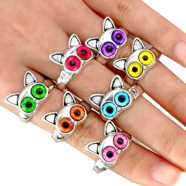 

bulk lot 30pcs mix colorful eye cute cat vintage open rings for women men child silver plated fashion sweet pet party gift fnger clusteer ri, Golden;silver