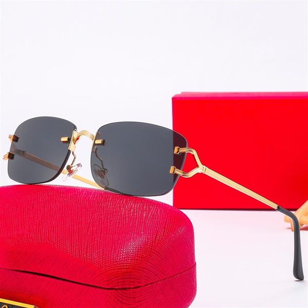 

designer red sunglasses for women man sun glasses fashion classic rimless gold metal frame cart eyeglasses goggle outdoor beach mu250o, White;black
