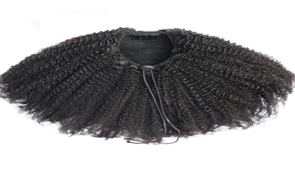 

african short human hair ponytail extension clip in natural afro puffs drawstring curly wig 100g8470892, Black