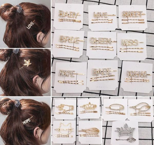 

fashion crystal hairpin shiny rhinestones queen love letters hair clips set hair accessories for women girls drop 7571087