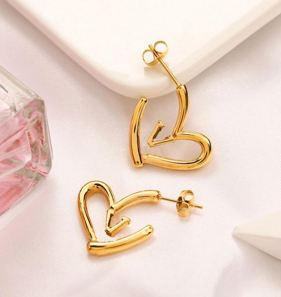 

18k gold plated stud earring luxury brand designers love letter charm women stainless steel diamond earring wedding party jeweller7595621, Golden;silver