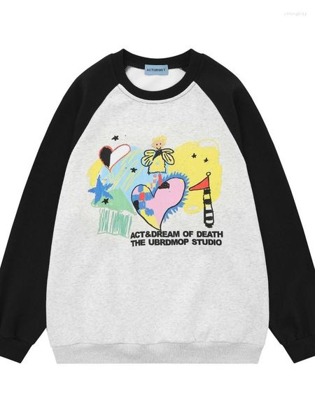 

women's hoodies harajuku y2k vintage streetwear hoodie women 2023 autumn korean fashion patchwork print oversized sweatshirt in, Black