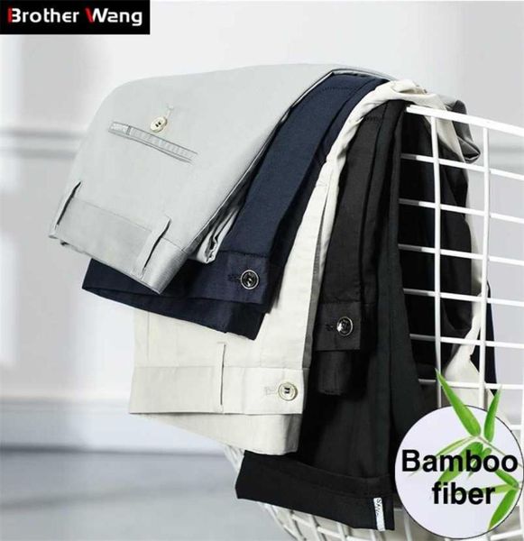 

men039s bamboo fiber thin casual pants spring and summer business straight stretch light grey trousers male brand 3061088, Black