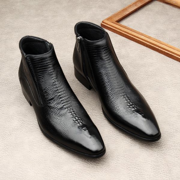 

boots handmade brand men ankle boots luxury genuine leather fashion designer black basic zipper pointed black formal mens warm boots 230816