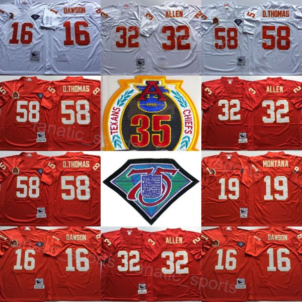 

team football vintage 32 marcus allen jersey 35th 1994 retro 16 len dawson 19 joe montana 58 derrick thomas 75th anniversary red white color, Black