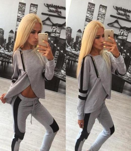 

women sport tracksuits women two piece clothing set tracksuit patchwork hoodie sweatshirt long pant jogger outfit set female sweat2319763, Gray