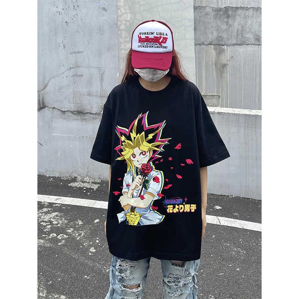 

kakazy american retro short sleeve t-shirt men's and women's summer ice silk pure cotton heavy duty fashion brand half sleeve shir, White