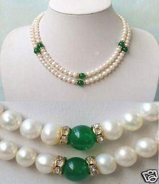 

new 78mm 2rows green jade white pearl necklace01234562504441, Silver
