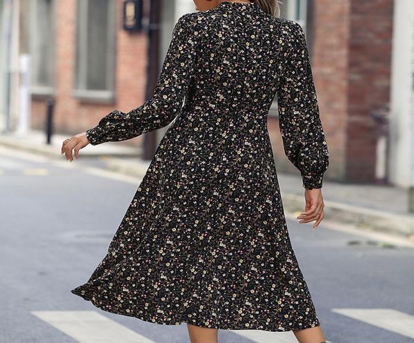 

2022 europe the united states new long sleeve waist cut flower dress velvet dress autumn and winter5821733, Black;gray