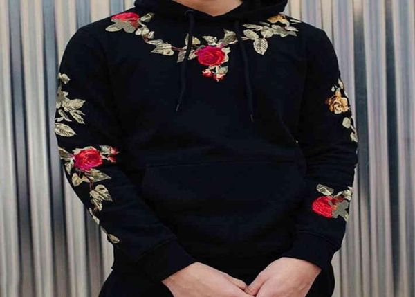 

men floral hoodie outwear male pullover casual hooded sweatshirt long sleeve autumn clothes black white plus size5094219