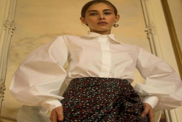 

lantern sleeve elegant shirt white black button vintage blouse turn down collar office ladies shirt female casual 2104178275569