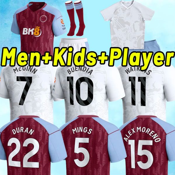 

2023 2024 home red soccer jerseys kamara watkins buendia 23 24 mcginn el ghazi douglas luiz mings konsa cash football shirt men kids kit ast, Black;yellow