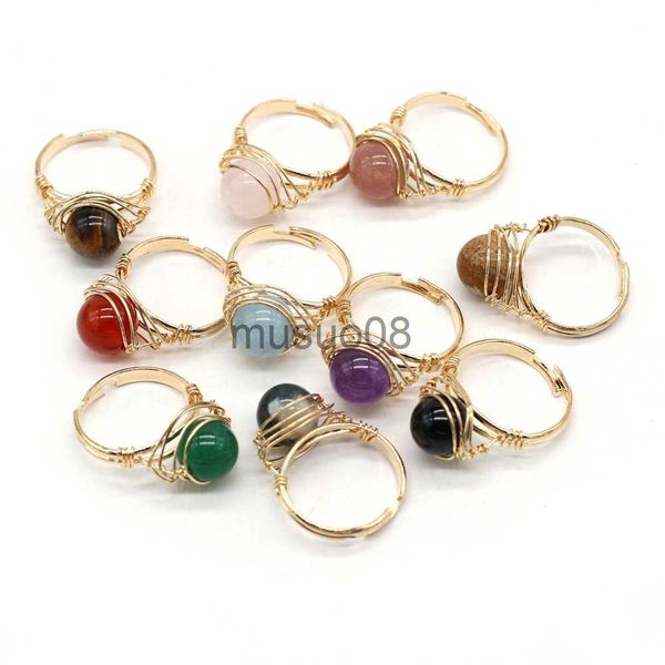 

band rings elegant handmade gold color wire wrap ball stone finger rings reiki heal amethysts agates ring women party wedding jewelry j23081, Silver