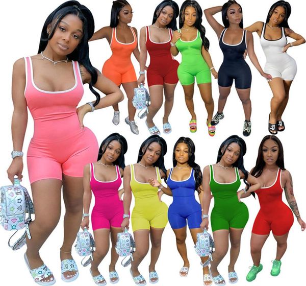 

women shorts jumpsuits plus size s3xl solid color vest rompers sleeveless bodysuits casual skinny overalls summer clothes white b7561427, Black;white