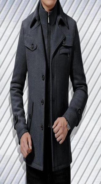 

men039s wool blends 2021 windbreaker lapel jacket male autumn winter trench medium length design coat98721928681909, Black
