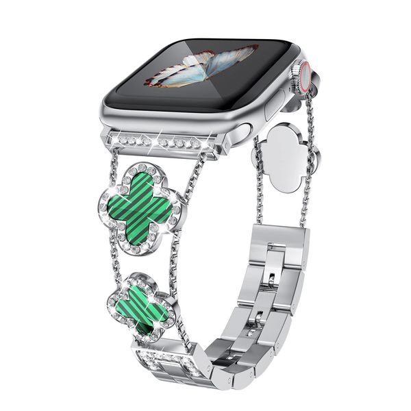 

Delightor diamond metal band adds sparkle to your watch - Compatible with Apple Watch Series 8/7/6/5/4/3/2/1SE/Ultra - Clover is simple and stylish fits women's sizes