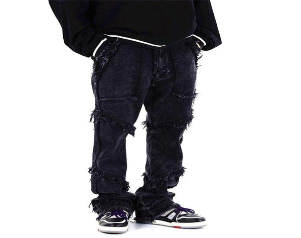 

men039s jeans uncledonjm hip hop flare men clothing 2021 wide leg streetwear black goth clothes jeens for mez693338211, Blue