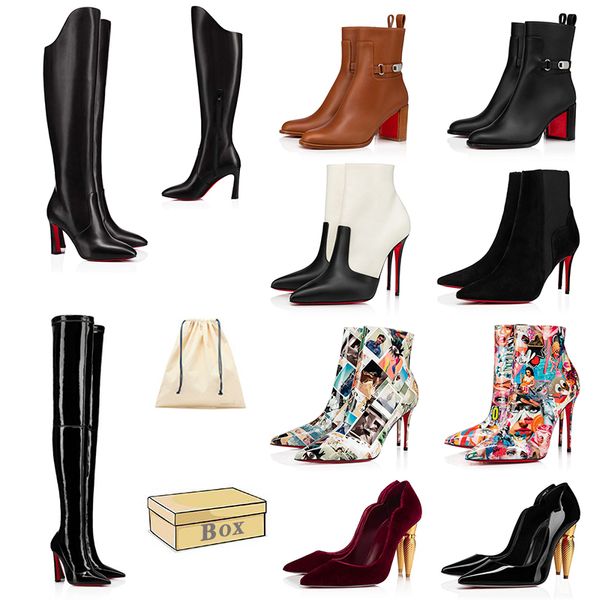 

og original red bottoms women boots over the knee boot designer high heels lady pointed-toe pumps style boot ankle short booties for women l, Black