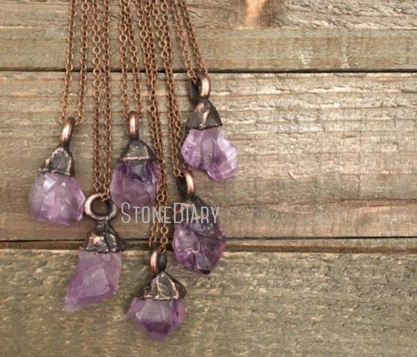 

pendant necklaces nm35268 raw amethyst crystal necklace rough hippie gypsy jewelry witchy electroformed boho layering6607348, Silver