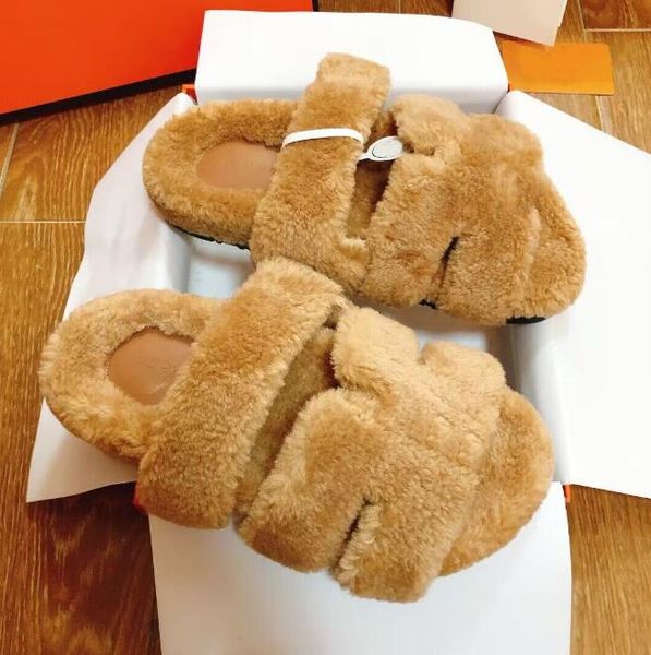 

nice chypre designer sandals shoes women men shearling fluffy furry slides flat suede flats classic flip flops comfort walking warm lazy box, Black