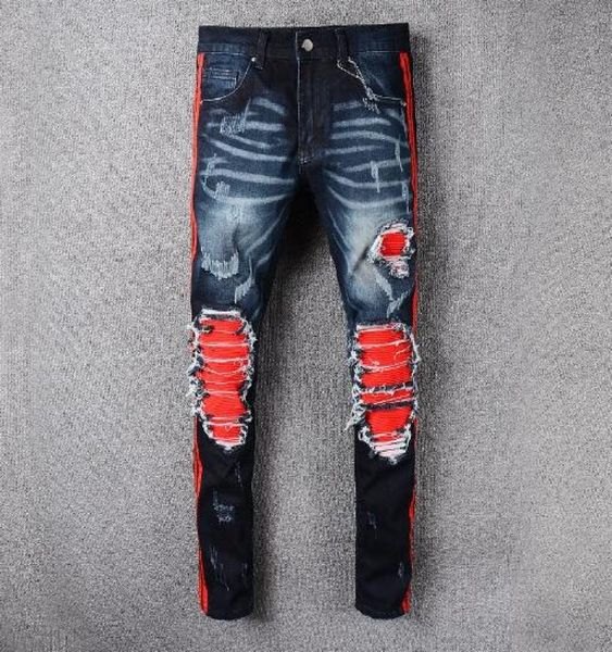 

hiphop popular famous vintage distrressed applique ripped motorcycle biker zipper men039s jeans men039s cargo pants vaqueros9602378, Blue
