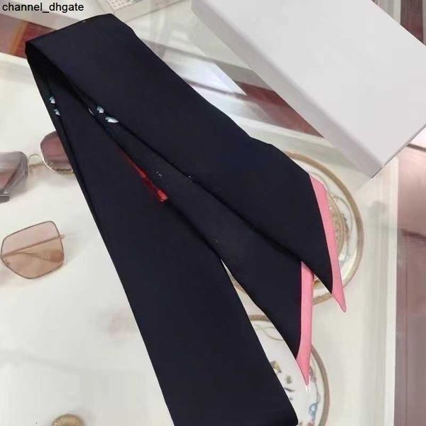 

new style channel scarf small silk scarves for travel headbands small fragrant wind straps fashionable and versatile imitation silk streamer, Blue;gray