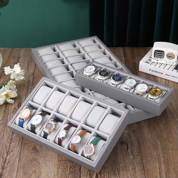 

jewelry boxes grey 6-24 digits watch storage case watch display tray jewelry props watch stall display rack watch collection box 230816, Black;white
