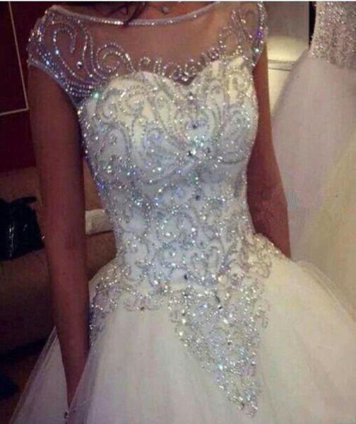 

crystal ball gown wedding dresses 2022 new gorgeous dazzling princess bridal real image luxurious tulle handmade rhinestones sheer5366713, White