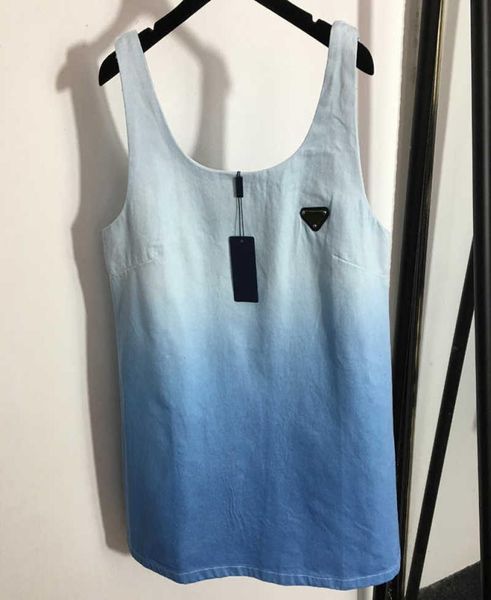 

summer gradient sling dresses women sleeveless designer sundress ladies soft touch skirts luxury denim skirt clothing1446907, Black;gray