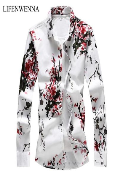 

men039s casual shirts 2021 autumn fashion shirt slim fit long sleeve floral mens clothes trend flower plus size 7xl9795678, White;black