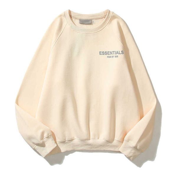 

ess hoodie fog season 8 multi line essentials1977 flocking reflective letter round neck sweater long sleeve t-shirt jacket trend, Black