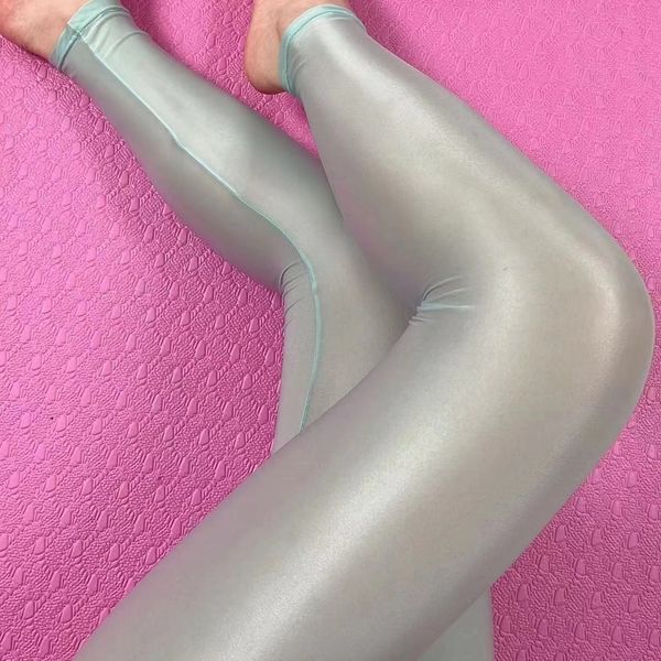 

women's leggings summer glossy grey high waist seamless women leggings plus size workout pants for gym trousers tight bottoms 230816, Black
