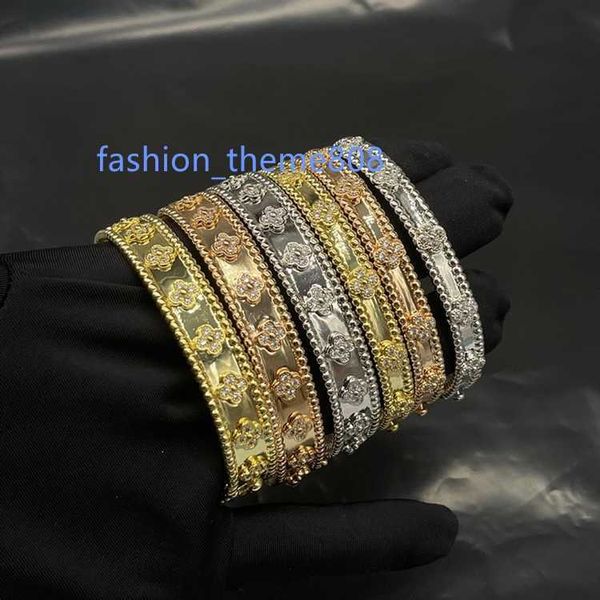 

gold bangle designer bracelet women sweet clovers bracelets luxury jewelry 18k gold plated full crystal diamond clover bangle wedding party, Black