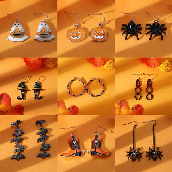 

designer's halloween new earrings for women's funny little devil bat spider pumpkin earrings with a sense of trendy internet red, Golden