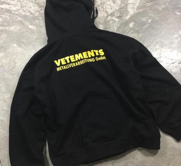 

19aw vetements hoodies yellow letter print women men hip hop loose casual vetements sweatshirts embroidery pullover sh1908238264612, Black