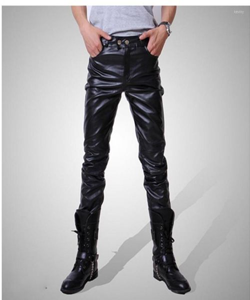 

men039s pants men skinny faux pu leather shiny black gold silver trousers nightclub stage performance singers dancer jeans plus9730282