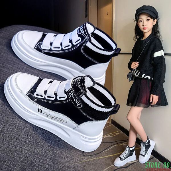 

athletic outdoor children girl high white sports shoes for kids boys girls students platform sneakers 5 6 7 8  10 11 12 13 14 years 230816, Black