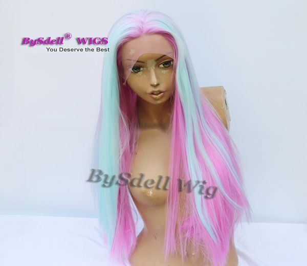 

unicorn pastel color front lace wig synthetic rainbow color hair lace front wigs lake blue ombre pink purple color front lace wig4027551, Black