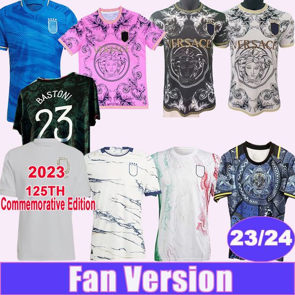 

2023 24 italy verratti mens soccer jerseys national team 125th anniversary pinamonti totti raspadori chiesa barella home away special editio, Black;yellow